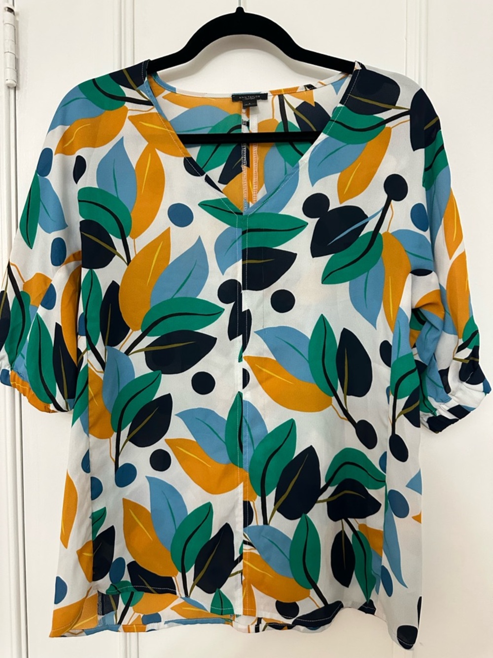 Women’s Multicolor Leaf Print V-Neck Top